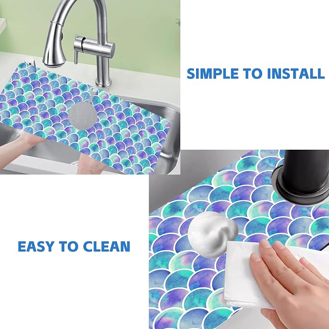 Watercolor Rainbow Scales Sink Faucet Absorbing Mat Sink Splash Guard Faucet Mat Draining Mat Fast Drying Sink Protectors for Kitchen and Bathroom 5.5"×15" - Image 5