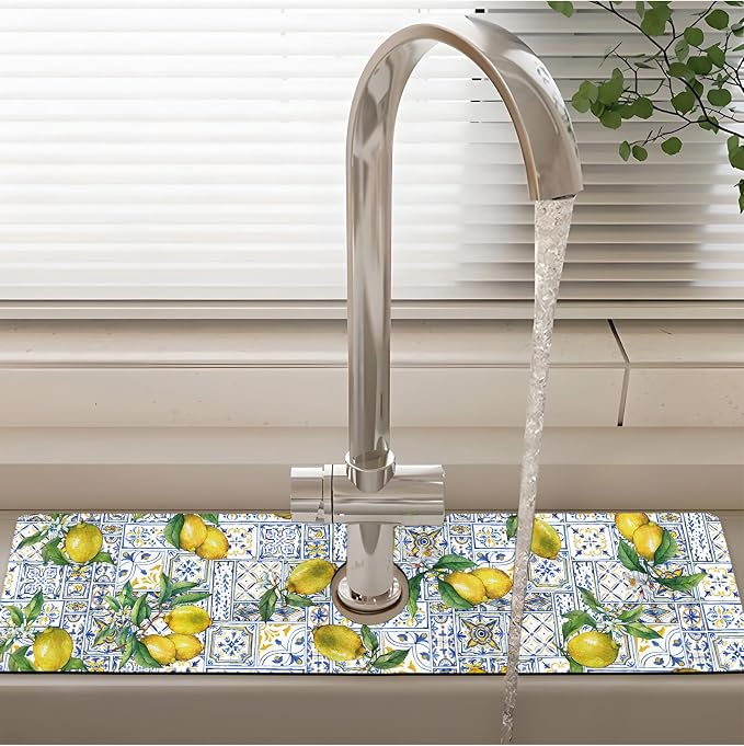 Patterned Sink Faucet Mat Kitchen Splash Guard Super Absorbent Drying Mat, Non-Slip Drain Pad for Kitchen Counter or Bathroom-24x5.5in - Image 2
