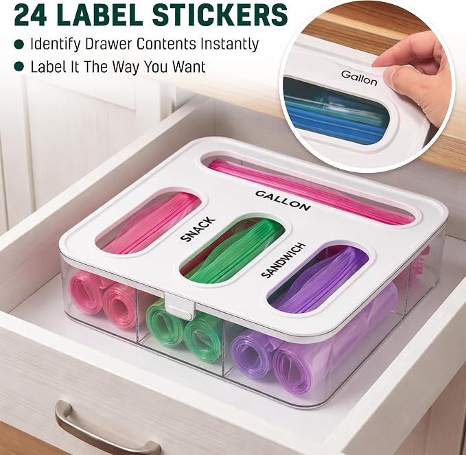 HIMUS Food Storage Bag Organizer - 4 in 1 Plastic Baggie Organizer for Drawer | Compatible with Sandwich, Snack, Gallon, Quart & Slider | Plastic Bag Organizers Kitchen Storage| Wall & Drawer Mount - Image 5