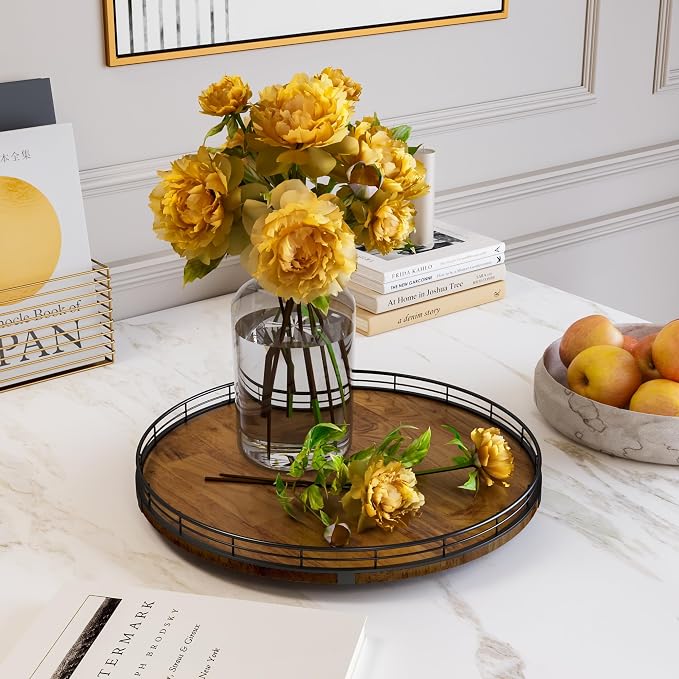 AMH 16-Inch Farmhouse Oak Lazy Susan Organizer, Walnut Finish | Smooth rotating oak tray with walnut finish for dining tables, kitchen counters, pantries and cabinet storage. - Image 3