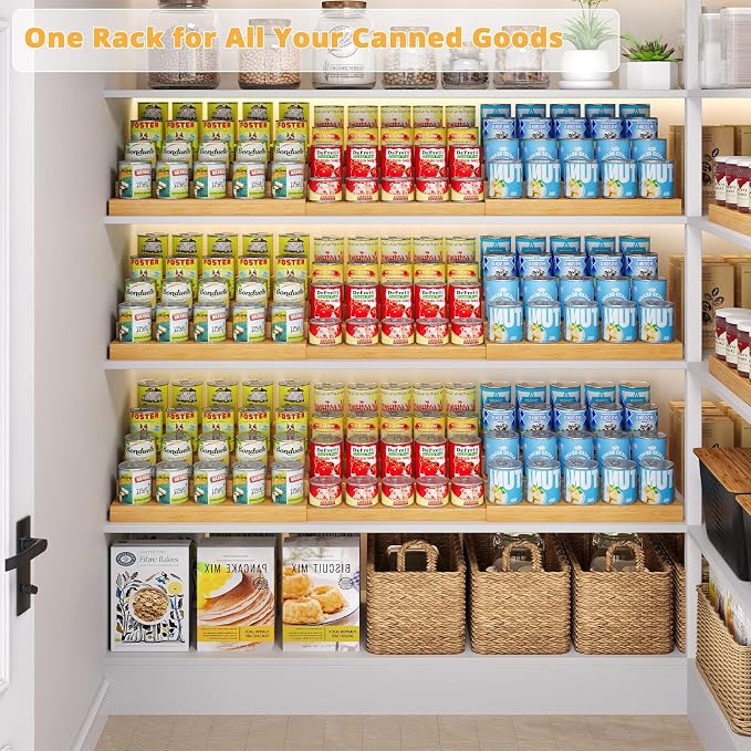 4-Tier Extra-Long Expandable Can Rack, Adjustable Bamboo Organizer for Pantry, Can Storage Holder for Pantry Shelf & Countertop, Large Capacity Holds 60 Cans (3.75oz), Patent Pending - Image 5