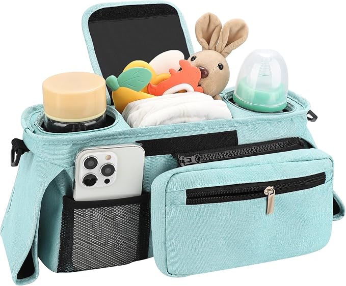 Accmor Universal Stroller Organizer with Insulated Cup Holder Detachable Phone Bag and Shoulder Strap,Stroller Bag Caddy Organizer for Uppababy, Baby Jogger, Britax Strollers - Image 3