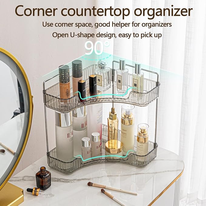 2-Tier Corner Bathroom Counter Organizer – Classic Storage Shelf for Makeup, Perfume & Toiletries, Space-Saving Countertop Tray Fits Bathroom, Dresser, Kitchen (Slate Gray) - Image 5