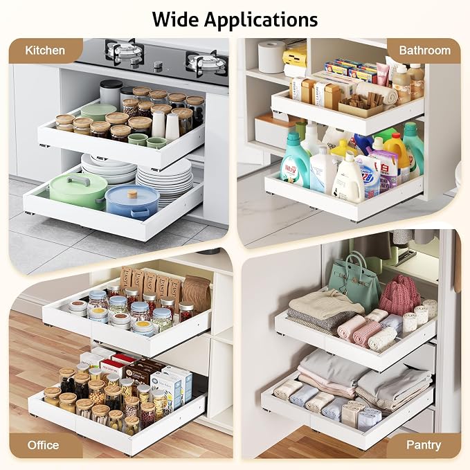 2 Pack Pull Out Cabinet Organizer, Expandable Width (11.4"-18.9") Depth (16.3"-21.7") Pull out Drawers for Cabinets with 3 Rails, No Drill Adhesive Film or Nail Slide out Drawers for Kitchen, Pantry - Image 9