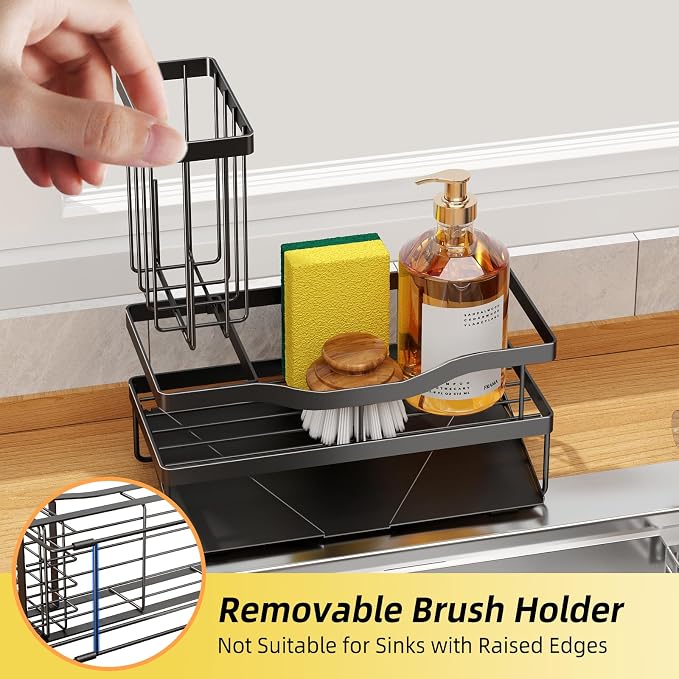 Sponge Holder for Kitchen Sink, Mecyfaty Sink Caddy with Self Drain Tray, Kitchen Sink Organizer, Stainless Steel Countertop Sink Sponge Holder for Dish Soap Kitchen Organizers and Storage Accessories - Image 6