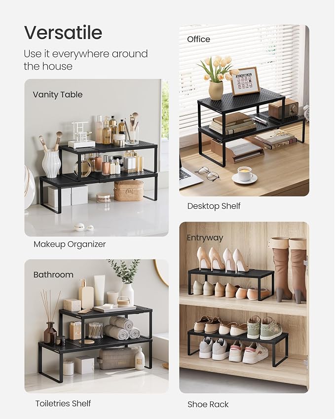 SONGMICS Spice Rack, Expandable Kitchen Countertop Shelf, Steel | Small Cupboard Organizer, Space-Saving, Tabletop, Matte Black, BEQUE Collection UKCS402B01 - Image 5