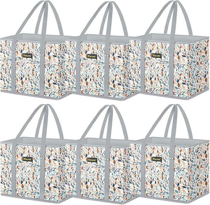 BALEINE 6PK Reusable Grocery Bags, Heavy Duty Shopping Tote Bag | 12'' Long Handles, Reinforced Bottom Keeps Upright, Fold Flat Storage, Water-Resistant Shopping Bag, Multiple Color Options by BALEINE
