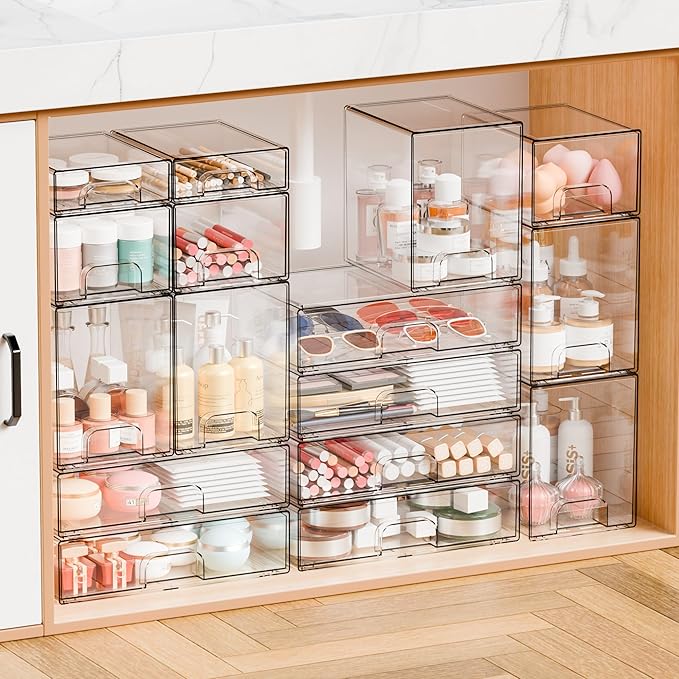 2.2'' Tall Small Clear Stackable Storage Drawers,6 Pack Stacking Acrylic Organizers Drawers for Hair Accessories,Makeup,Pen,Art Crafts,Office Supply Organizer and Desktop Plastic Mini Drawers - Image 7