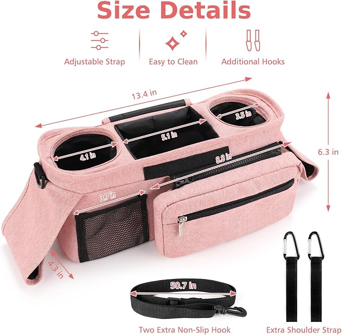 Accmor Universal Stroller Organizer with Insulated Cup Holder Detachable Phone Bag and Shoulder Strap,Stroller Bag Caddy Organizer for Uppababy, Baby Jogger, Britax Strollers - Image 9