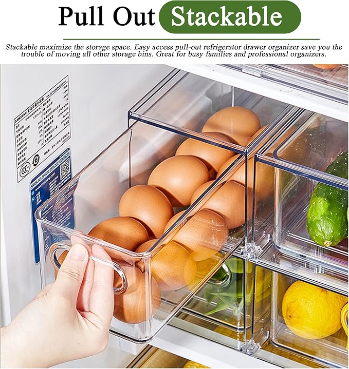 Refrigerator Organizers and Storage, 2 Pack BPA-Free Sturdy Stackable Clear Pull out Drawer Organizer Bins, Fridge Organizers and Storage for Fruit, Produce, Drink, Snack and Food Storage Containers - Image 4