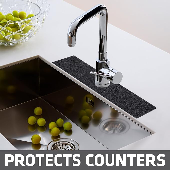 Drymate Faucet Splash Guard Mat for Kitchen & Bathroom Sink, Thin Countertop Drip Protector Drying Pad, Absorbent, Waterproof, Washable (USA Made) (18" W x 4.33" L x 0.13" H With Pre-Cut 2.5" Hole) - Image 2