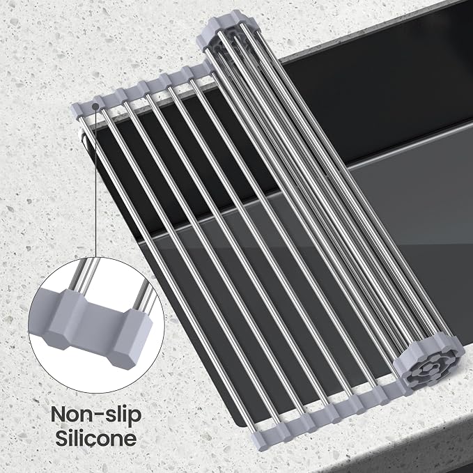 Dish Drying Rack Over The Sink with Roll Up for Kitchen,16.9''x15.7'',Gray - Image 5