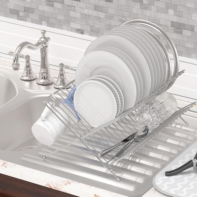 Simple Houseware Collapsible Dish Drying Rack, Chrome - Image 3
