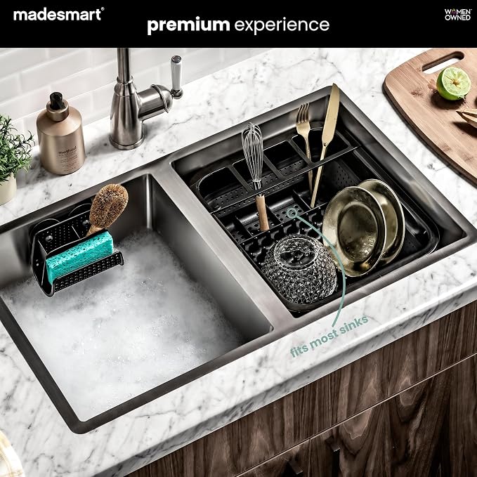 madesmart Collapsible Dish Rack, Foldable Dish Drying Station for Plates, Bowls, Cups & Utensils, Integrated Draining Board, Non Slip Base, Durable & Easy-Clean Kitchen Drying Organizer, Carbon - Image 2