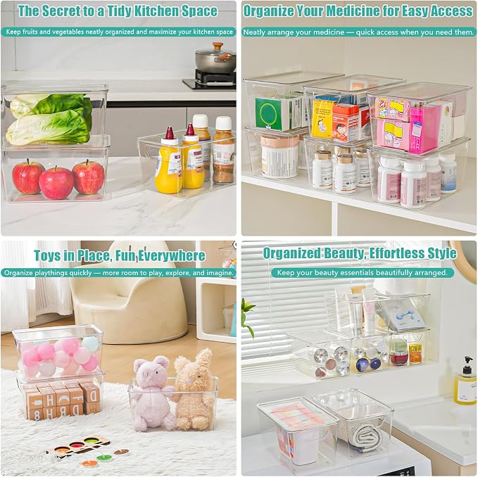 6 Pack Medium Clear Storage Bins with Lids, Acrylic Arts and Craft Storage Containers, Stackable Clear Plastic Craft Storage Bins with Handles for Classroom Storage Organization,Kitchen, Fridge,Office - Image 6