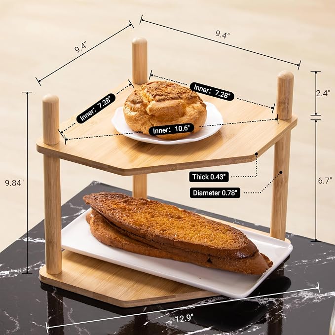 2-Tier Bamboo Corner Shelf,Kitchen Countertop Organizer,Corner Countertop Organizer Shelf, Coffee Bar Organizer,Coffee Bar Accessories,for Kitchen, Pantry, Organizers and Storage - Image 5