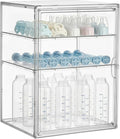 HBlife Baby Bottle Storage Organizer for Countertop Cabinet, 3 Tiers Adjustable Clear Acrylic Bottles Storage Station Case Box Container with 2 Removable Dividers and Magnetic Door, X-Large by HBlife