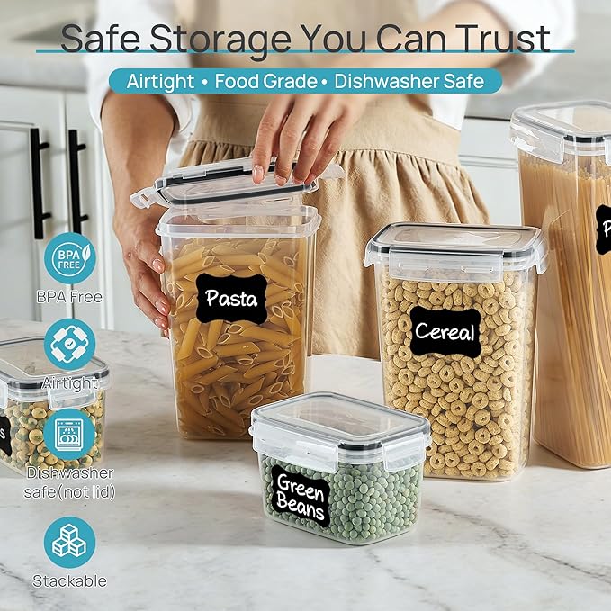 Vtopmart Airtight Food Storage Containers with Lids, 24 pcs, Black | For Cereal Pasta Snack Flour Sugar, BPA Free, Airtight Seal, Multiple Sizes, Dishwasher Safe (Not Lids), Includes 24 Labels - Image 4