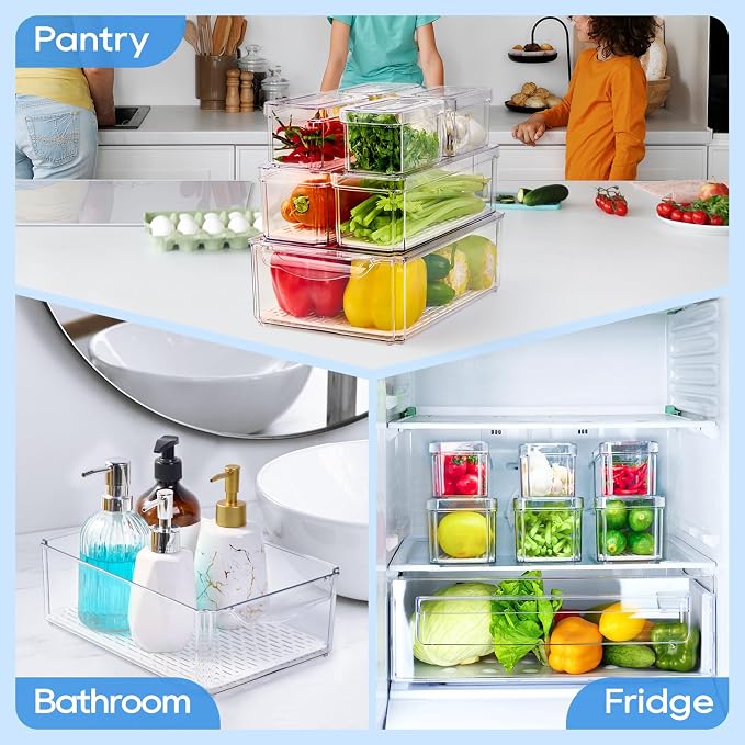JollyPack Fridge Organizers, Refrigerator Organizer Bins with Lids, 14 Pack | BPA Free, Stackable Fruit Storage Containers, Great for Fridge, Vegetables, Food and Drinks - Image 7