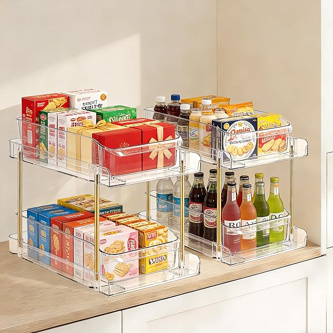 LAREKUN4pack 2-Tier Organizer & Storage Unit Stackable Bathroom Cabinet Organizer Pull-Out Kitchen Pantry Organizer & Storage System Suitable for Countertops, Pantries, Kitchens, Bathrooms - Image 5