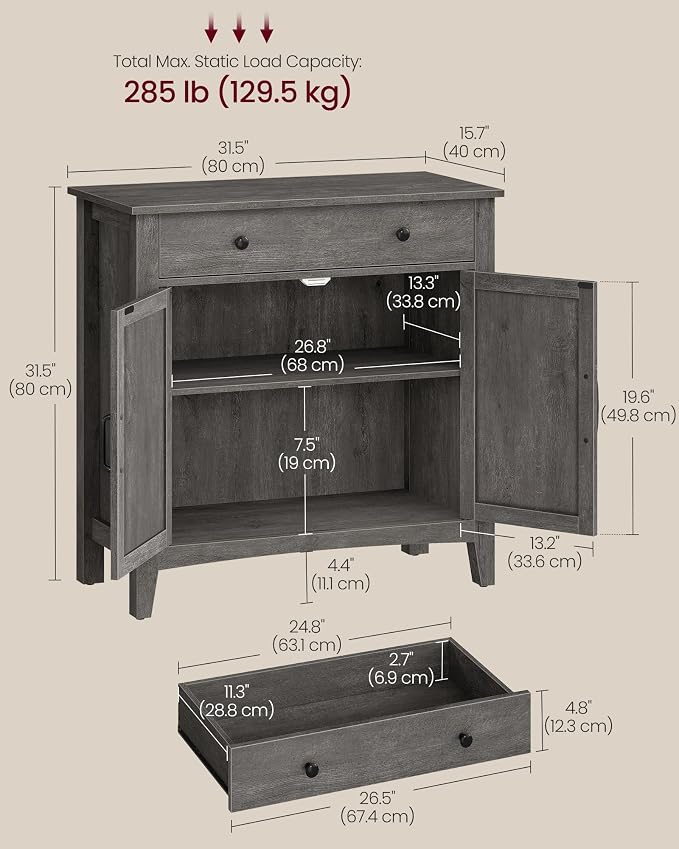 VASAGLE LIRY Collection - Buffet Cabinet, Coffee Bar Cabinet with a Drawer, Adjustable Shelf, Sideboard Storage with Cable Hole, Drawer Divider, Misty Gray UBBK341GW01S - Image 2