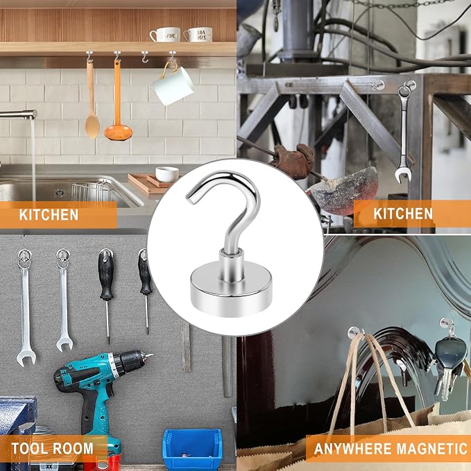 N52 Magnetic Hooks Strong Neodymium Magnet Hook for Cruise 6Pcs | High Power Strong Magnetic Cruise Refrigerator Hooks for Hanging, Kitchen, Garage, Classroom, Beach Vacation Kitchen Grills - Image 7