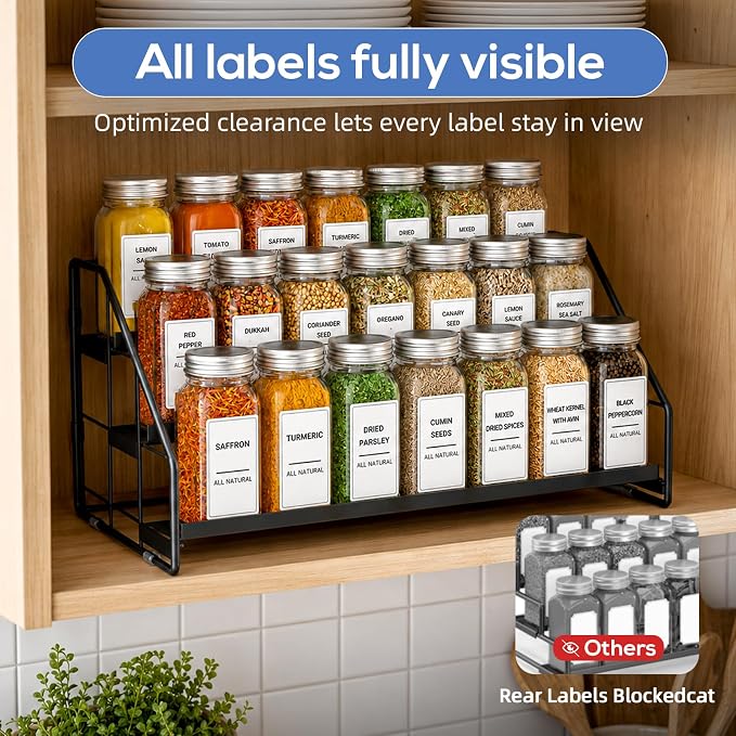 3-Tier Spice Rack for Short Cabinets, Metal Spice Organizer, 1PC | Spice Rack Organizer for Cabinet Keeps Labels Visible, Spice Organization For Cabinet And Countertops - Image 5