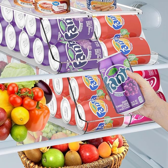 Soda Can Organizer for Refrigerator Stackable Can Holder Dispenser with Lid for Fridge, Pantry, Freezer – Holds 12 Cans Each, BPA-Free, Clear Design, (2-Pack) - Image 3