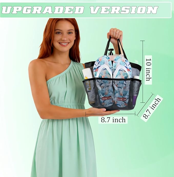 Mesh Shower Caddy Portable - 9 Pockets for College Dorm Room Essential | Large Capacity Mesh Shower Caddy with 9 Pockets, Portable Hanging Toiletry Bag for College Dorm, Gym, Camping and Beach - Image 3