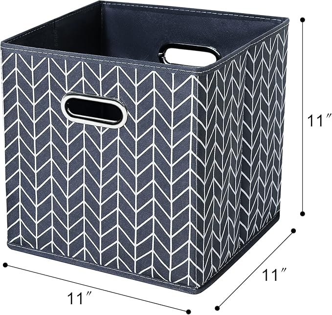 11 Inch Cube Storage Bins , Fabric Cube Organizer Bins with Handle, Foldable Cube Bins for Cloth or Accessary Storage, 11x11x11 set of 6,（Gray Wave） - Image 2