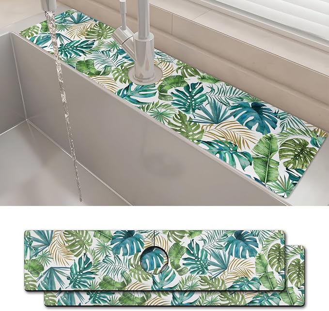 2PCS 24" X 5.5" Kitchen Sink Splash Guard Faucet Mat Leaf Super Absorbent Fast Drying Faucet Guard & Draining Mat Sink Splash Guard Behind Faucet for Kitchen, Bathroom by Unknown