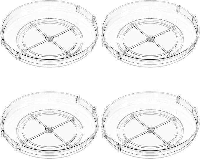 4 Pack Rotating Small Lazy Susan Turntable Organizer for Cabinet,9.5 Inch Clear Acrylic Spice Rack,Turn Table Organizers for Refrigerator,Kitchen,Pantry and Vanity Makeup,Bathroom Countertop Organizer - Image 9
