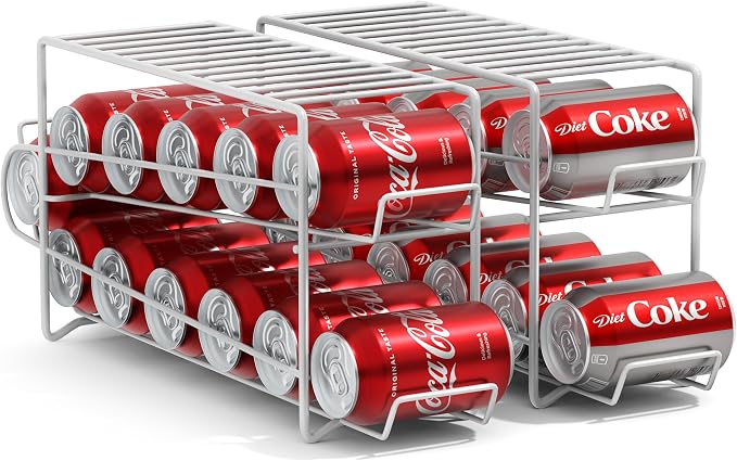 Sorbus Soda Can Rack Beverage Dispenser Dispenses 12 Standard Size 12oz Cans - Refrigerator Can Dispenser Rack (2 Pack, White) by Sorbus