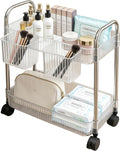 2 Tier Utility Rolling Cart with Wheels Sofa Side Table Small Under Desk Storage Organizer, Clear Acrylic Plastic Mobile Trolley Organization Storage Cart for Kitchen Pantry Bathroom Vanity by Ufriandz