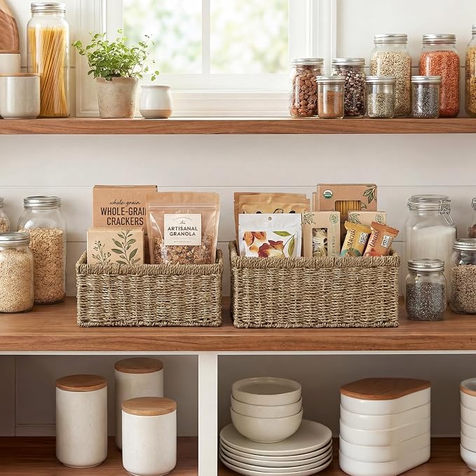 StorageWorks Wicker Storage Baskets,Natural Seagrass Storage Baskets,2-Pack | Seagrass Baskets for Storage, Seagrass Woven Storage Baskets with Built-i Handles, Decorative Woven Baskets for Storage - Image 2