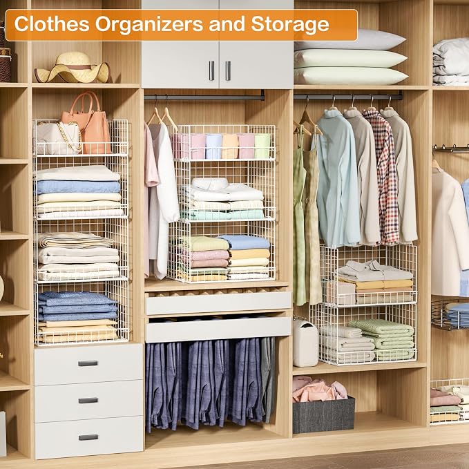 Yociyoga 4 Tier Stackable Closet Organizers and Storage Shelves, Foldable Closet Shelf Organizer System, Stackable Storage Bins Drawers for Clothes Organizer System, White（Patent No. 30022416） - Image 8