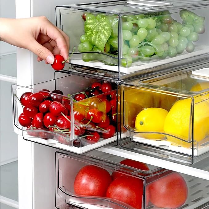 Diskary Fridge Organizer, Stackable Refrigerator Organizer Bins, Reusable Food Storage Containers, Fridge Drawer Organizer in Home Kitchen, Barbecue Shop, Restaurant, BPA-Free (2 Drawers, Large) - Image 8