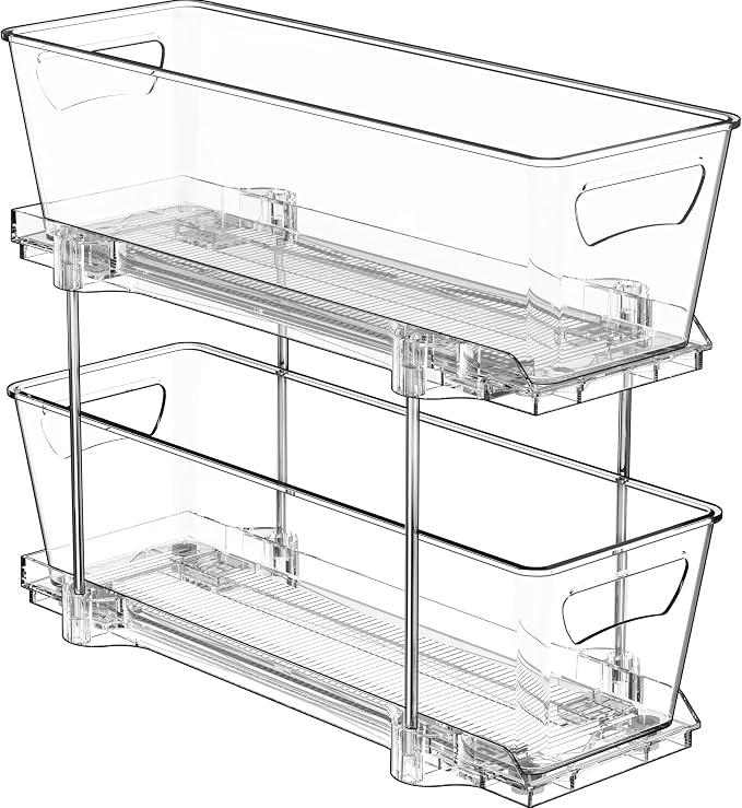 Simple Houseware 2 Tier Narrow Drawer Cabinet Pull-Out Organizer, Clear by SimpleHouseware