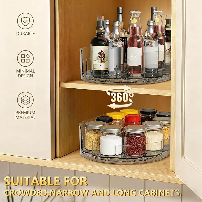 360° Rotating Lazy Susan for Refrigerator, Lazy Susan Organizer for Refrigerator - Rotating Storage Tray for Kitchen Cabinets, Bathroom, Desk, Space-Saving Organizer (Clear) - Image 4