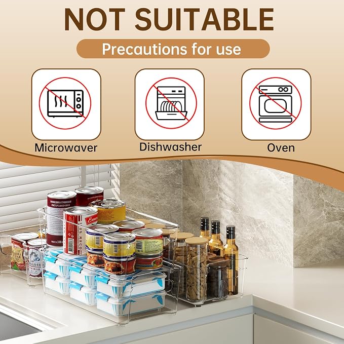 Clear Fridge Organizer, Refrigerator Organizer Bins with Handle, Freezer, Kitchen Cabinet, Pantry Organization, BPA Free Fridge Organizers (12.4 inch 8 Pack) - Image 5