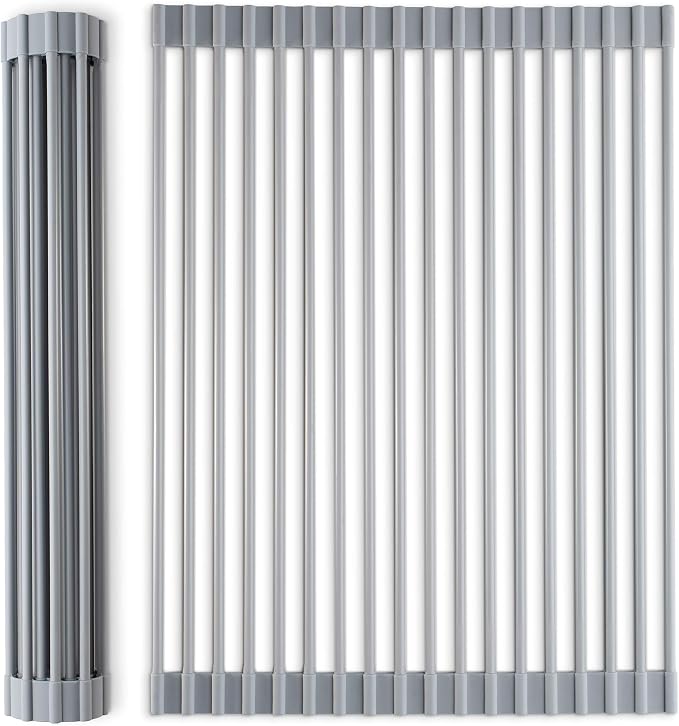 DI ORO Roll Up Dish Drying Rack - Over the Sink, 20.5 x 13 in | Rolls up to store flat when not in use; Heat-safe rods double as a trivet by DIORO