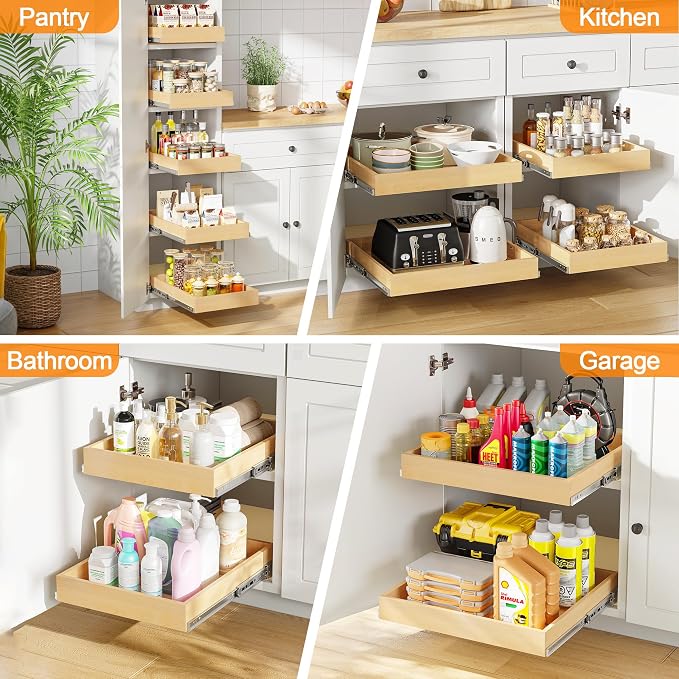 Pull Out Cabinet Organizer, 8" W x 21" D | Soft Close Pull Out Drawers for Cabinets with Heavy Duty Slides, Wood Slide Out Drawers for Kitchen Cabinets - Image 9