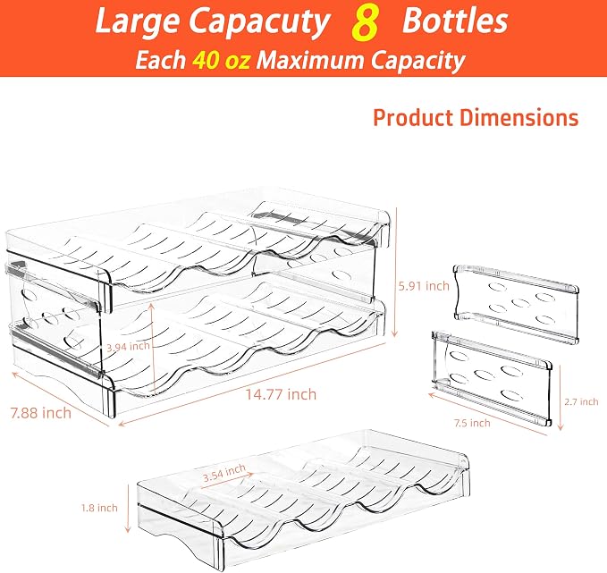 2 Pack Stackable Wine and Water Bottle Holder Free-Standing Fridge Wine Bottle Organizers Clear Plastic Water Bottle Holder for Cabinet,Refrigerator,Pantry,Kitchen Countertops,Holds 8 Bottles - Image 3