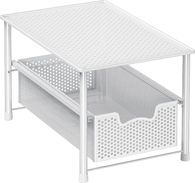 Simple Houseware Stackable Under Sink Sliding Basket Drawer, White | Perforated Free Standing Organizer, Kitchen/Pantry/Cabinet/Counter by SimpleHouseware