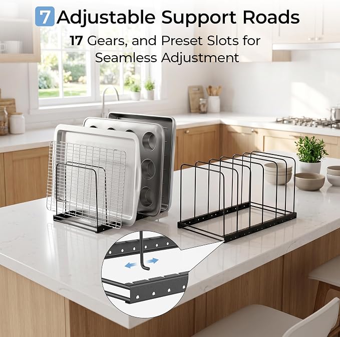 2 PC Cutting Board Organizer for Cabinet with 7 Adjustable Dividers | 7 adjustable dividers. Holds cutting boards, cookie sheets, baking trays and thin pans, Wire rack for cabinet or countertop - Image 4