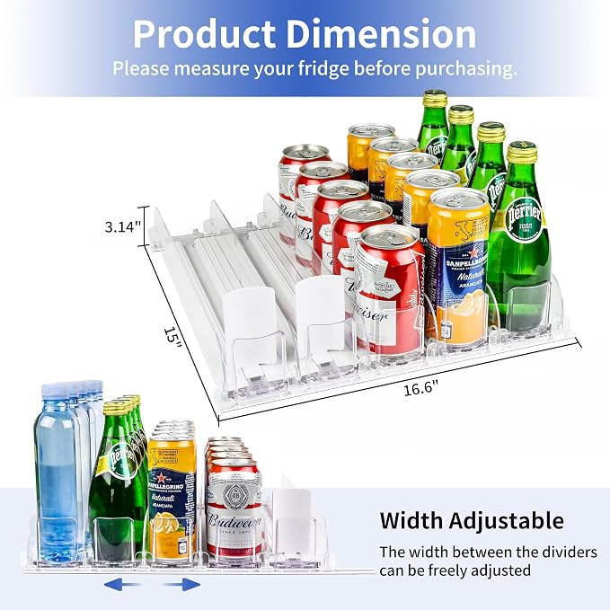 Automatic Soda Can Dispenser for Refrigerator – 5-Row Drink Organizer Holds 25 Cans, Spring-Loaded Pusher, Fits 12oz/16oz/20oz Bottles, No-Tool Assembly - Image 2