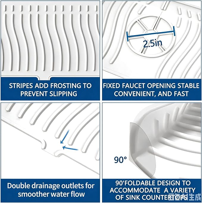 Kitchen Sink Splash Guard-24 x 5.8'' Ultrathin Silicone Sink Mat Splash Guard fit for Countertop, Bathroom,Farmhouse,RV (White) - Image 3