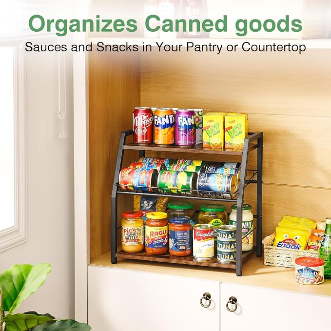 Kitchen Countertop Organizer, Snack Organizer Candy Display Stand Coffee Station Organizer, 3 Tier Wooden Counter Storage for Soda Cans Condiment Tea, for Pantry Office Bathroom, Black - Image 6