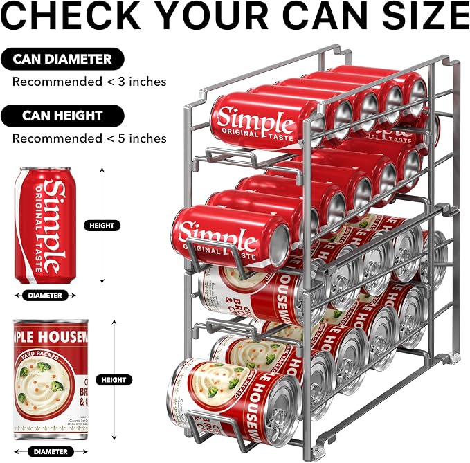 Simple Houseware 2-Pack Stackable Beverage Soda Can Dispenser Rack, Silver | Metal Soda Can Soft Drink Organizer - Image 5