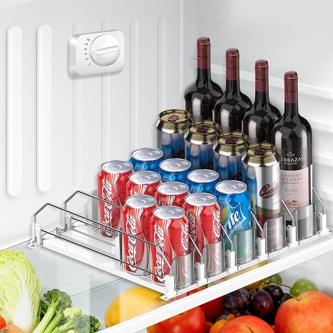 Drink Organizer for Fridge, Upgraded Drink dispenser for fridge, Automatic Pusher Glide,12oz 16oz - Can Dispenser for Fridge - Holds up to 20 Cans - 5 Rows White by Unknown
